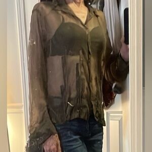 Vintage J. Jill Sheer Blouse Nylon Brown